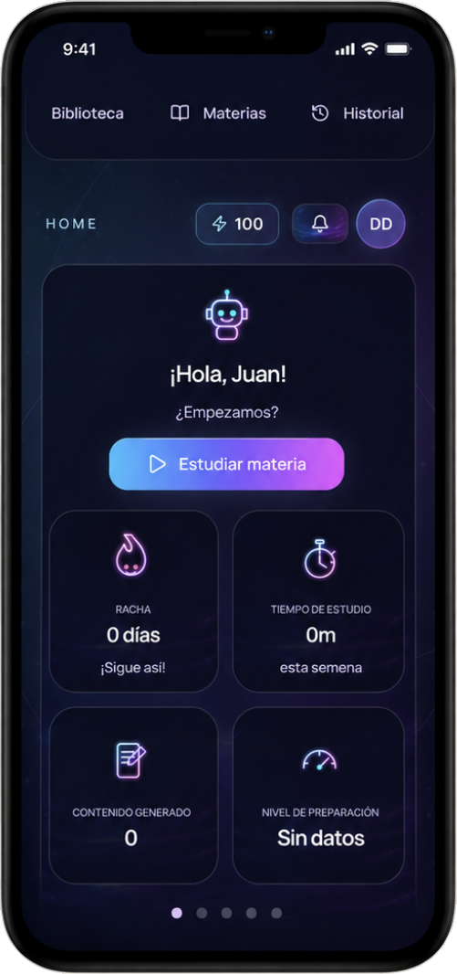 Sesión de estudio en la app Lunisia